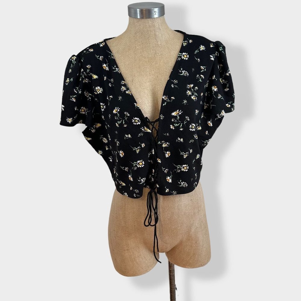 Shein Black Floral Crop Top 2X